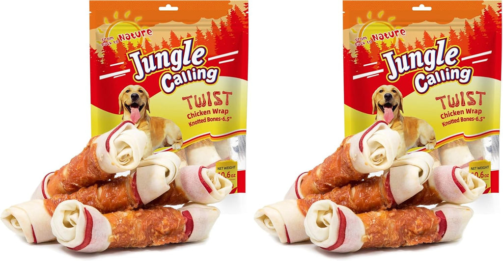 Jungle Calling Chicken Wrap Knotted Bones Dog Chews, Long Lasting Beefhide Treats Real Rawhide Bones for Large Dogs Edible Training Treats - Image 10