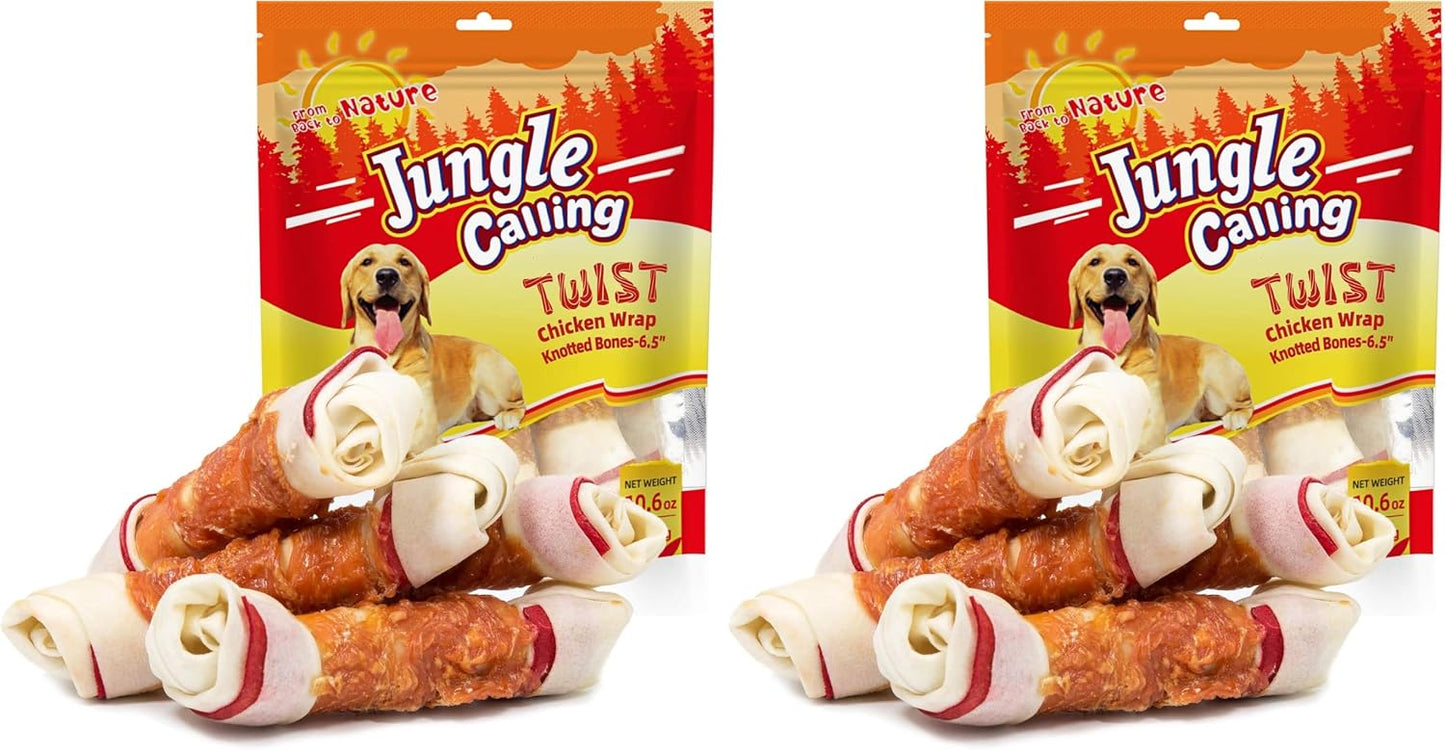 Jungle Calling Chicken Wrap Knotted Bones Dog Chews, Long Lasting Beefhide Treats Real Rawhide Bones for Large Dogs Edible Training Treats - Image 10