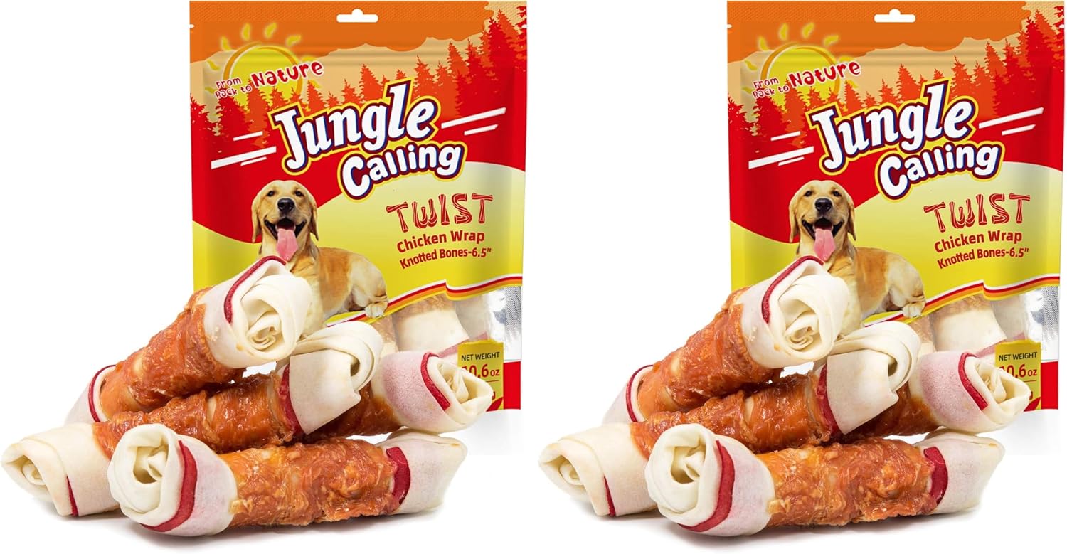 Jungle Calling Chicken Wrap Knotted Bones Dog Chews, Long Lasting Beefhide Treats Real Rawhide Bones for Large Dogs Edible Training Treats - Image 10