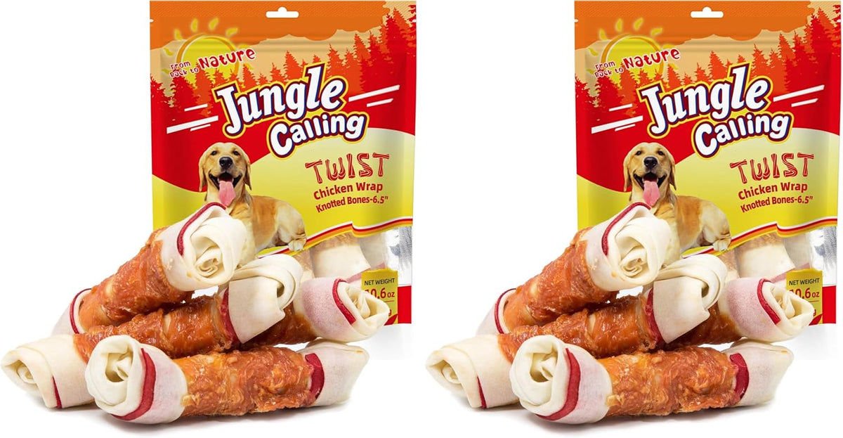 Jungle Calling Chicken Wrap Knotted Bones Dog Chews, Long Lasting Beefhide Treats Real Rawhide Bones for Large Dogs Edible Training Treats - Image 10