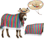 Lyrow Mexican donkey costume featuring rainbow poncho and sombrero set