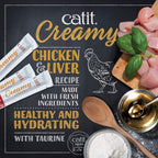 Catit healthy lickable treats individual flavors including salmon and chicken.