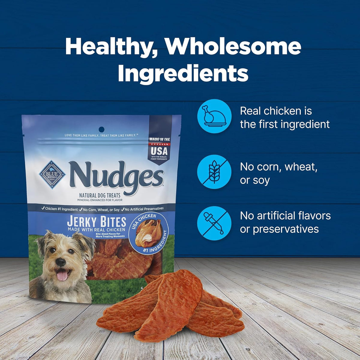 Blue Buffalo Nudges jerky bites ingredient label
