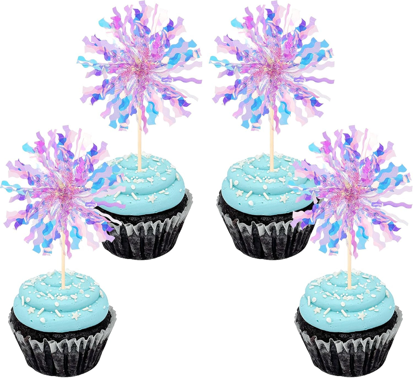 Zhuoweism purple foil firework cupcake toppers pack of thirty