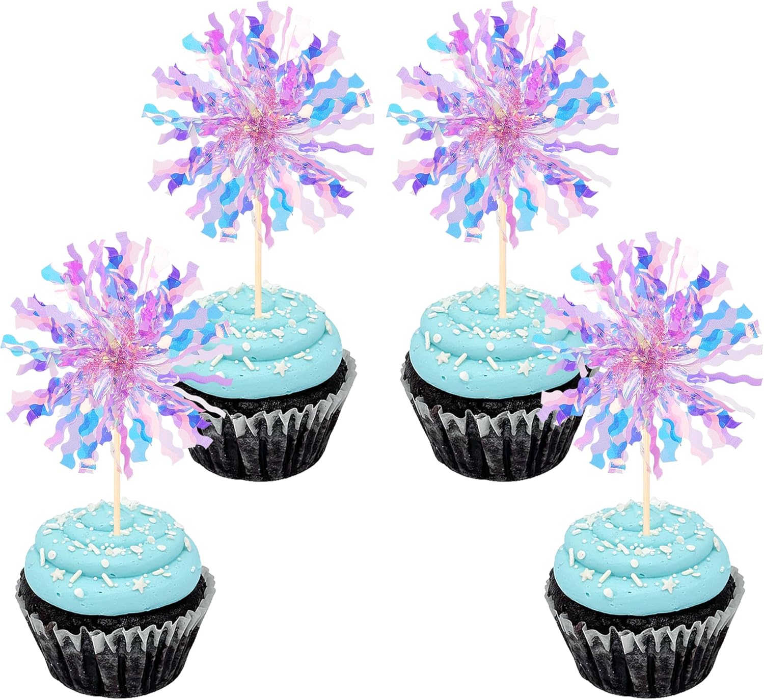 Zhuoweism purple foil firework cupcake toppers pack of thirty