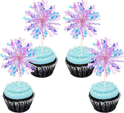 Zhuoweism purple foil firework cupcake toppers pack of thirty