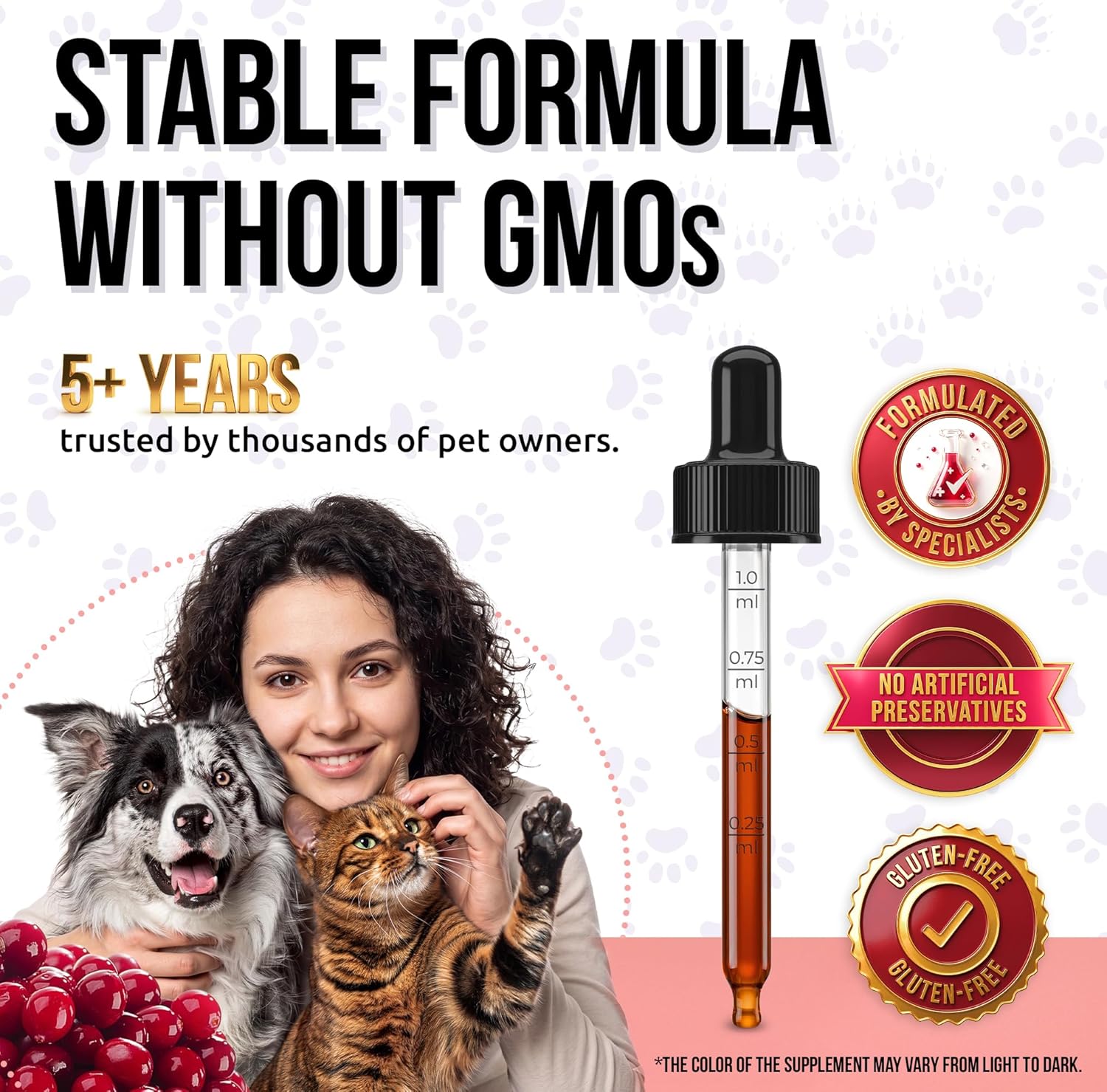 Golden Paw liquid supplement bottle showing joint and immune support benefits