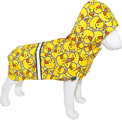 Fitwarm hooded dog rain poncho showing reflective safety stripes