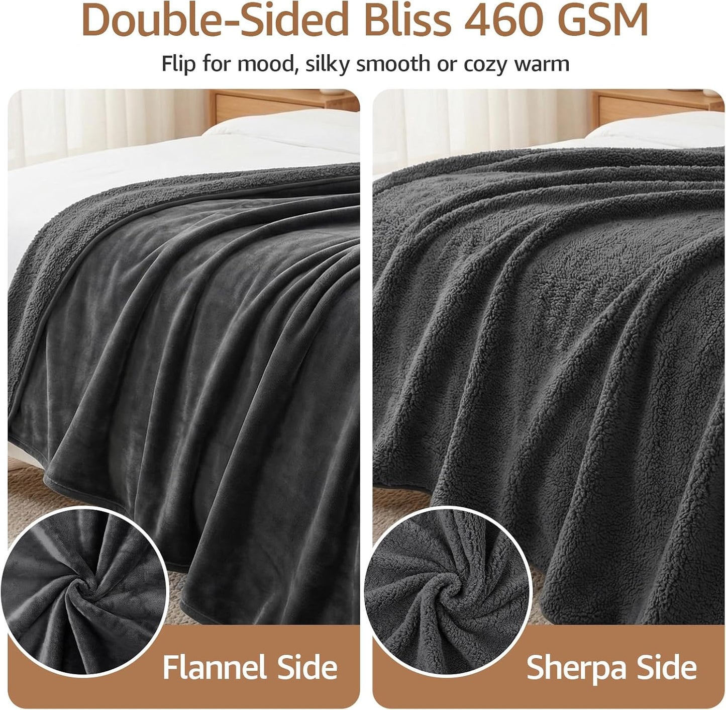 LOOBANI reversible bed blanket showing water droplets repelling off the protective flannel surface.