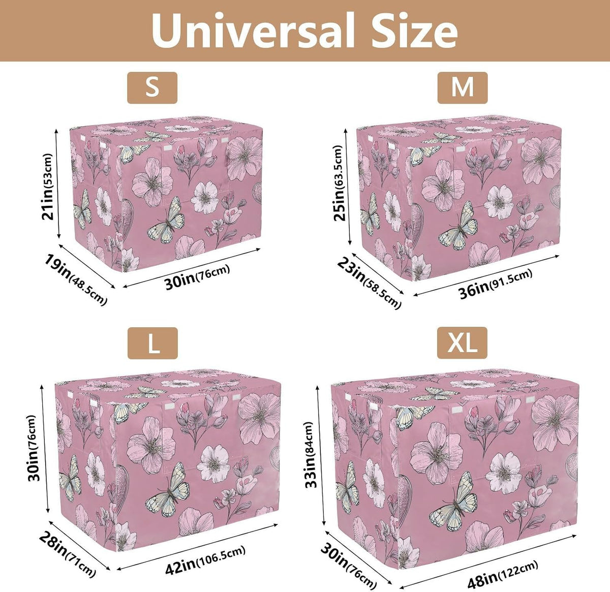 Close up of breathable polyester material on pink heart flowers dog cage cover