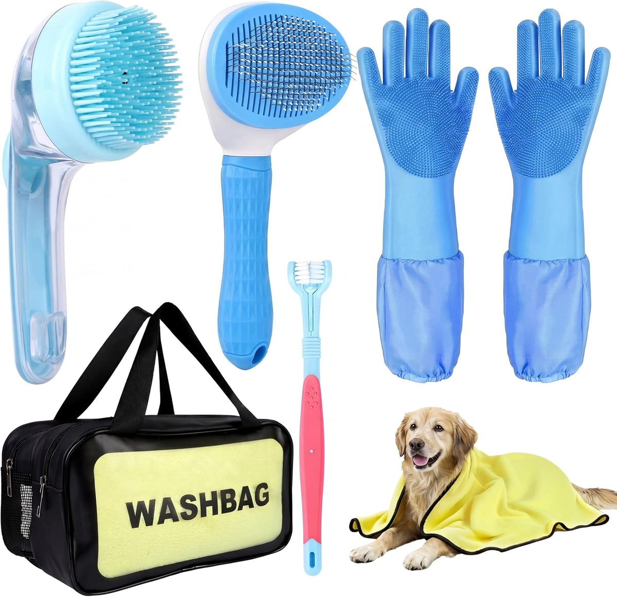 Dog Washing Kit: Shampoo Brush, Hair Brush, Double-sided Washing Glove(6 Pcs) - Image 10