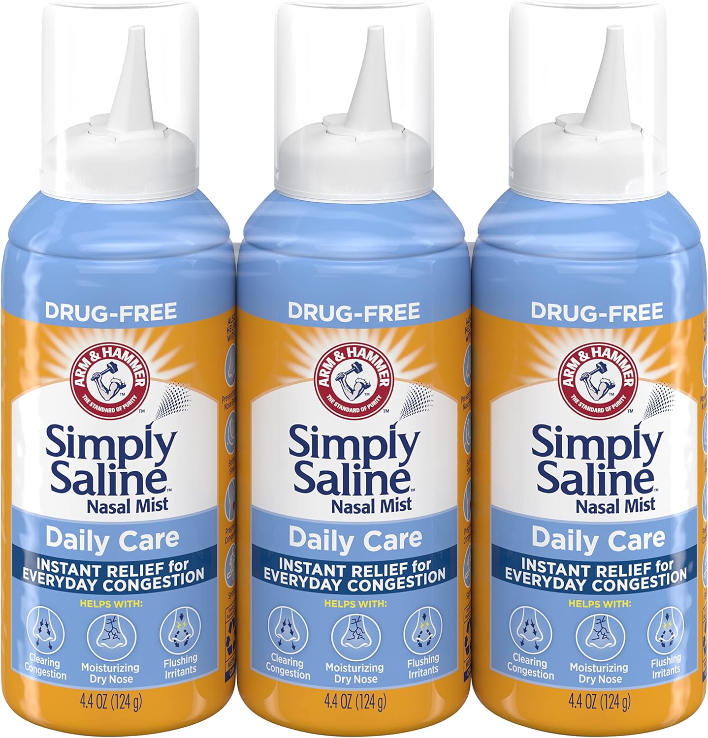 Arm And Hammer Simply Saline Daily Care Nasal Mist front view package for natural congestion relief