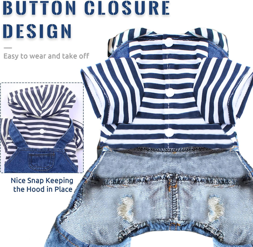 Doggyzstyle denim pet clothes blue striped jeans jumpsuits detailed stitching