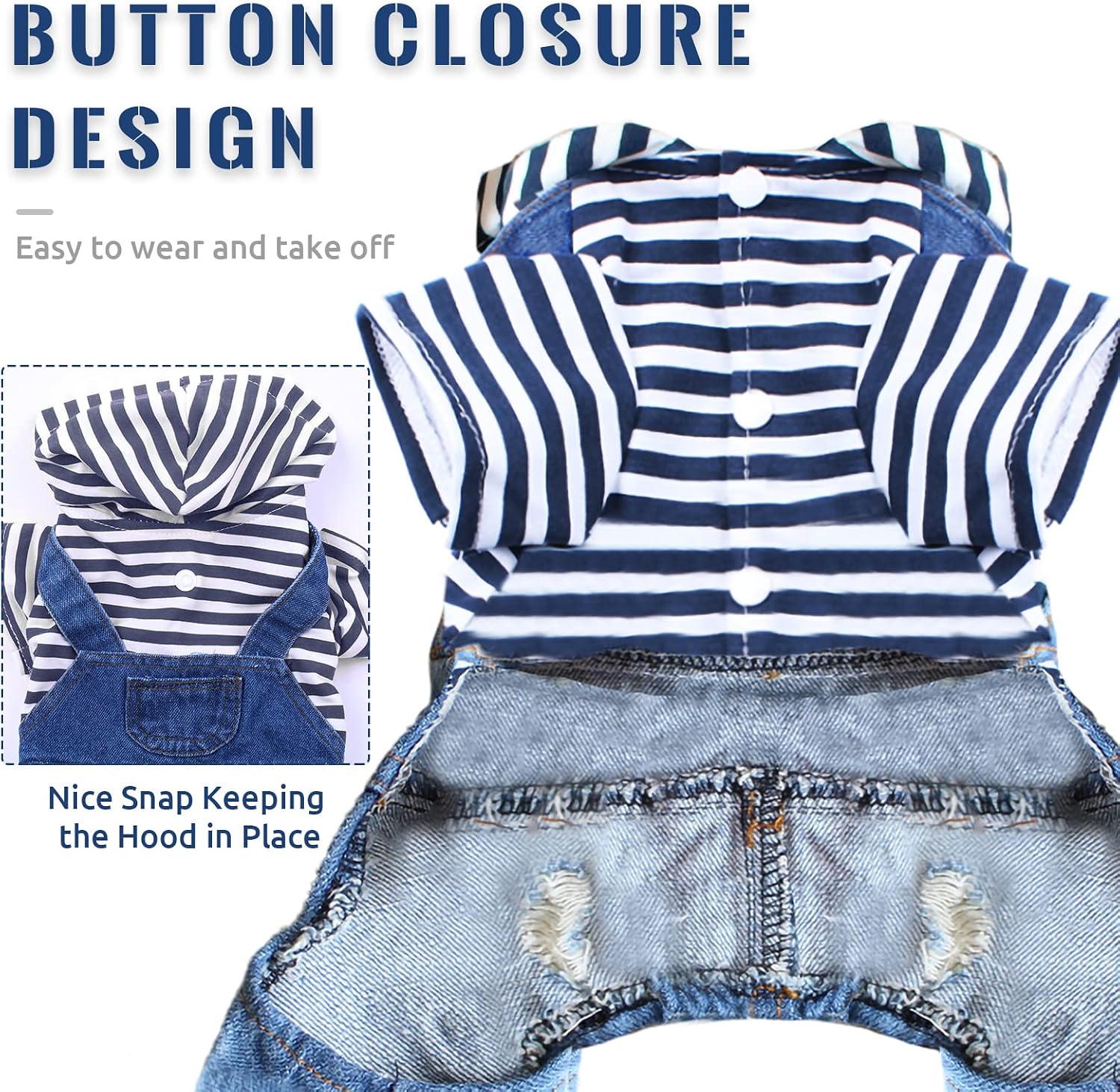 Doggyzstyle denim pet clothes blue striped jeans jumpsuits detailed stitching