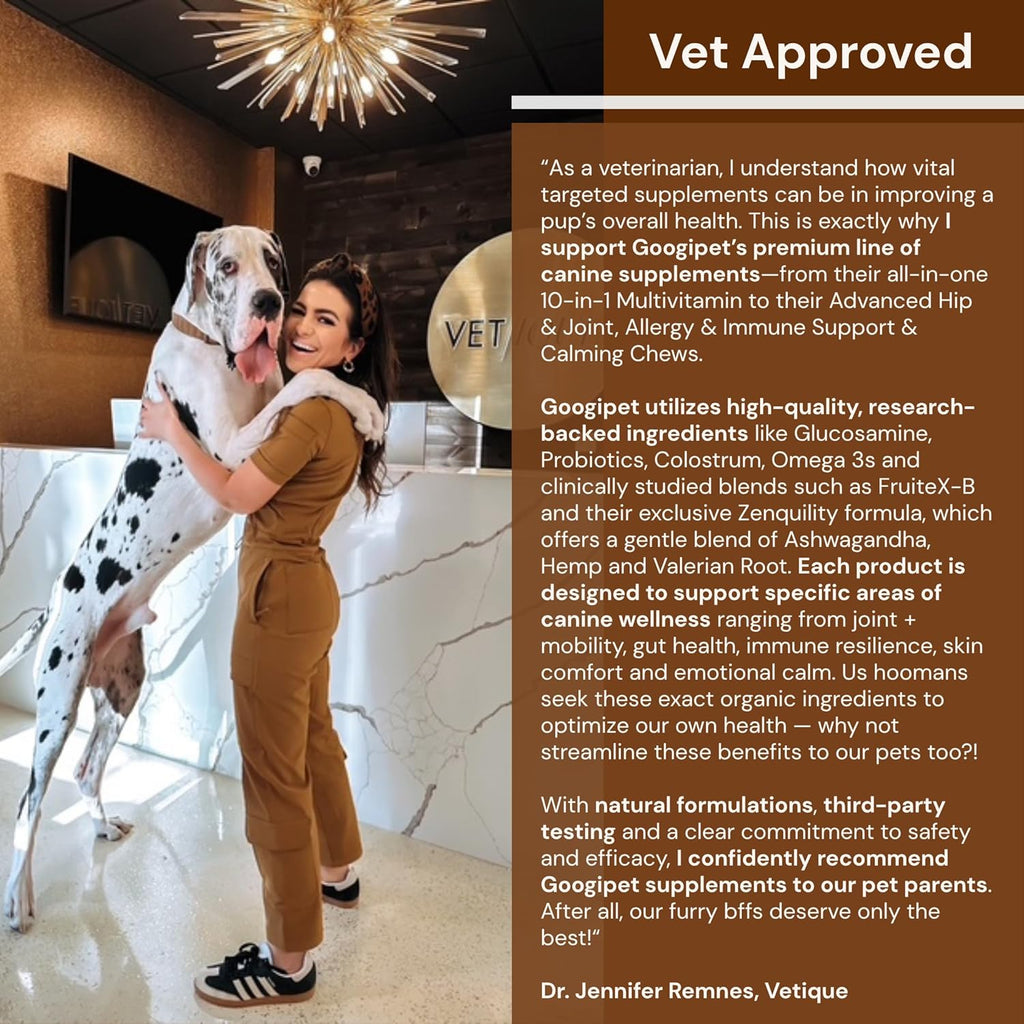 Googipet digestive enzymes pet supplement jar back label close up