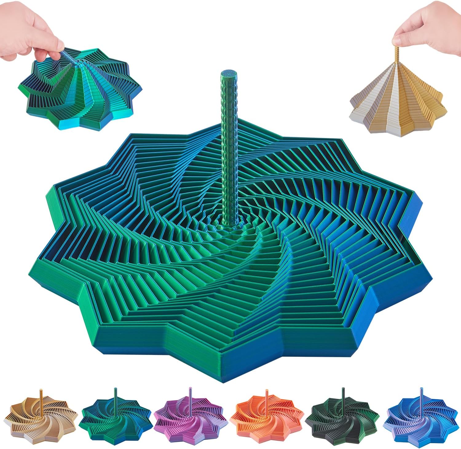 Faumish 3D expanded sensory fidget star with handle front view showcasing blue green gradient