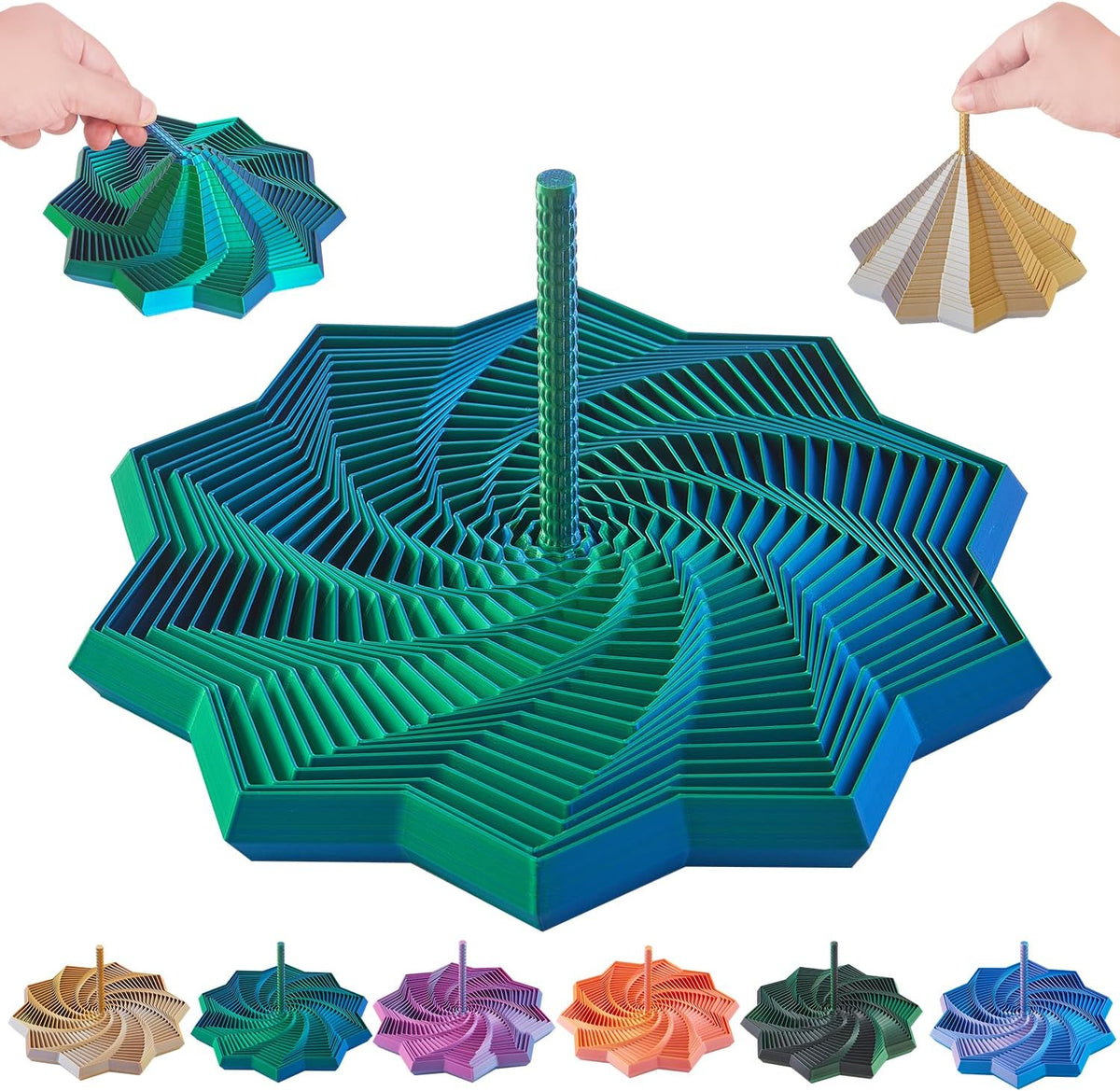 Faumish 3D expanded sensory fidget star with handle front view showcasing blue green gradient