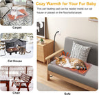 Texsens pet heating pad packaging showing full product dimensions and safety certifications.