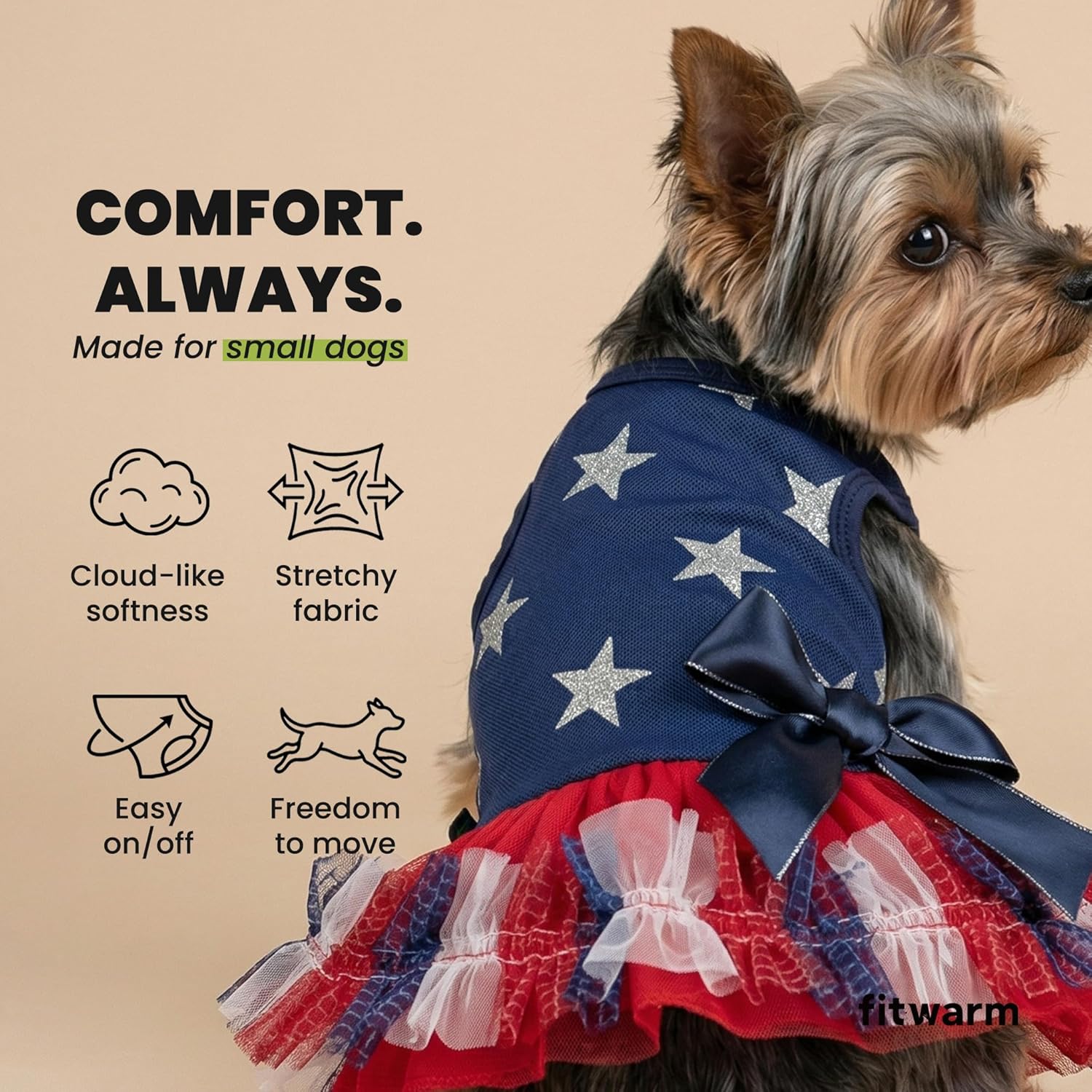 Fitwarm red white and blue layered tulle mesh dog skirt