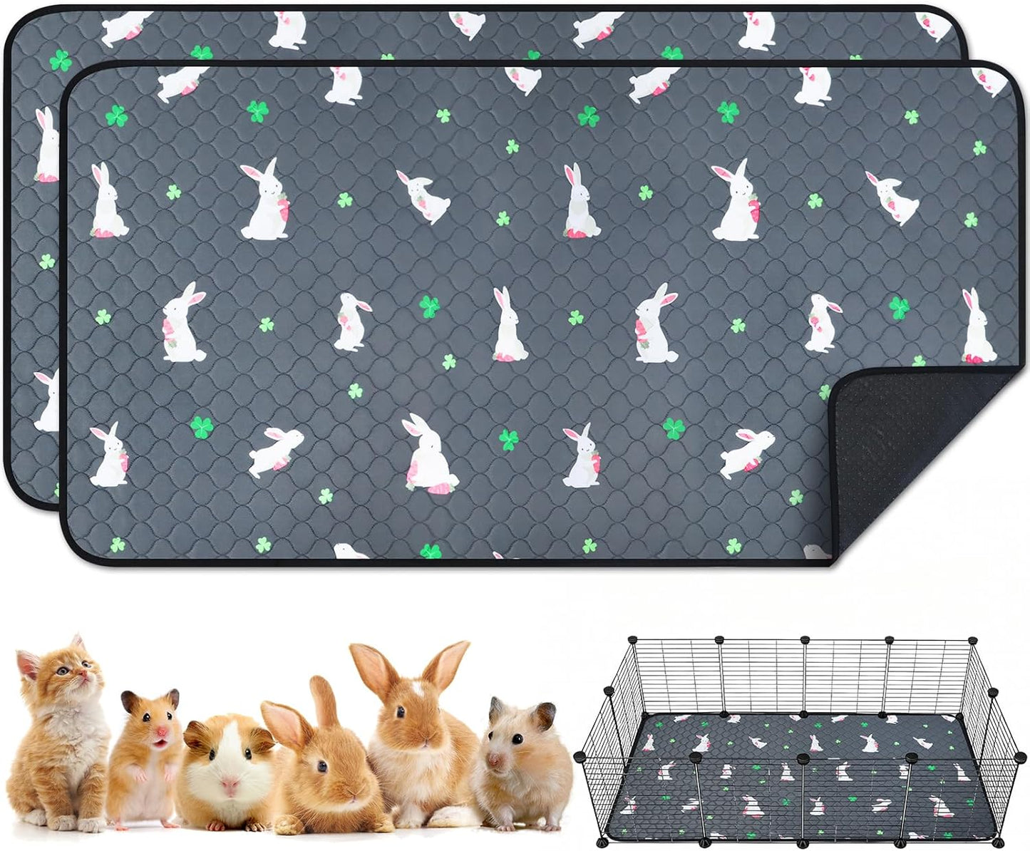 2 Pack Guinea Pig Cage Liners, Washable Guinea Pig Pee Pads Waterproof Reusable & Anti Slip Guinea Pig Bedding Fast and Super Absorbent Pee Pad Tarp Bottom for Small Animals (Dark Grey 24" X 47") - Image 10