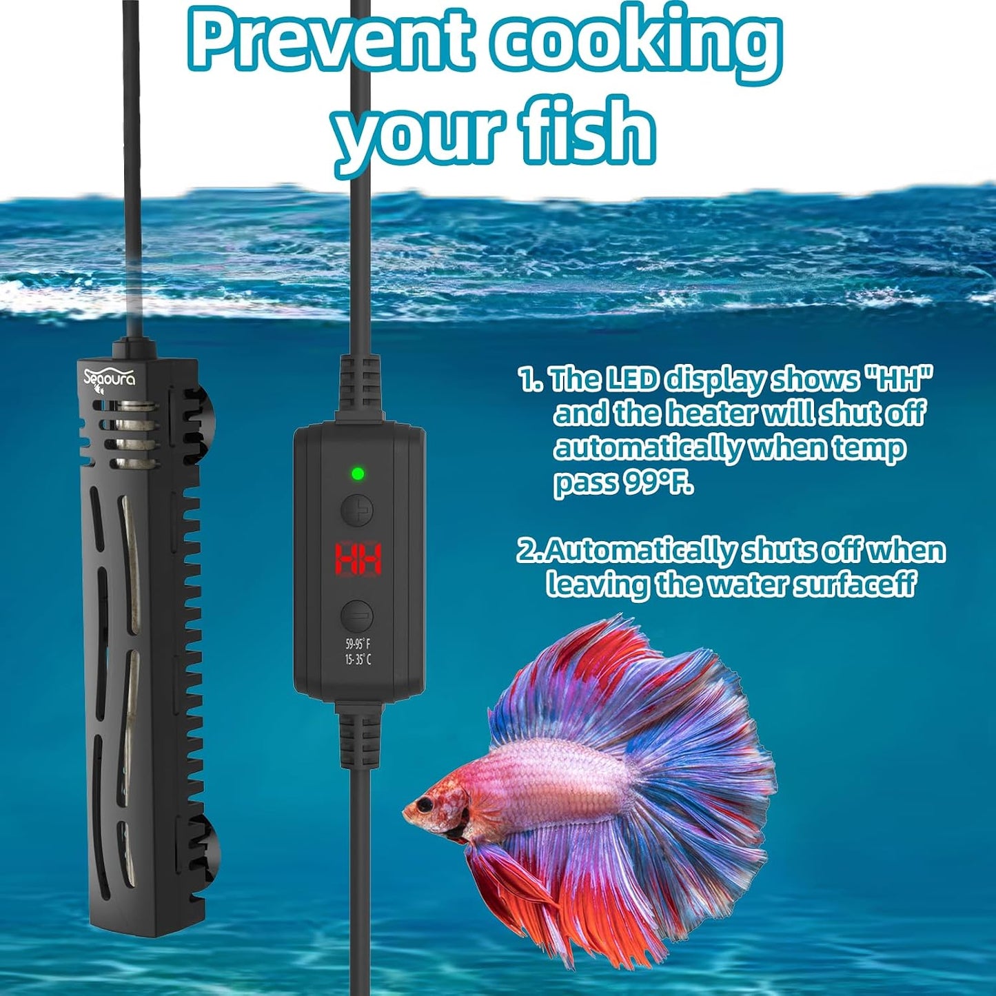 Seaoura heater external controller interface with plus and minus buttons