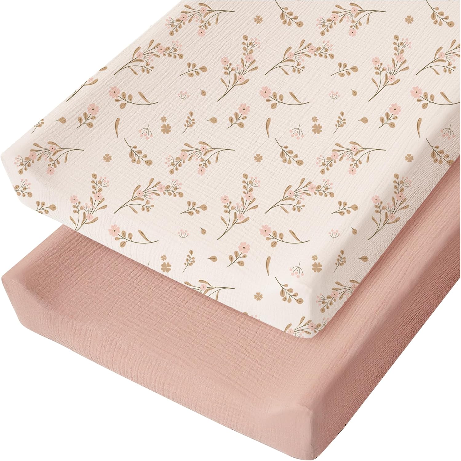 Konssy muslin changing pad cover front view in floral and pink prints