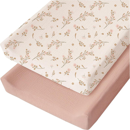 Konssy muslin changing pad cover front view in floral and pink prints