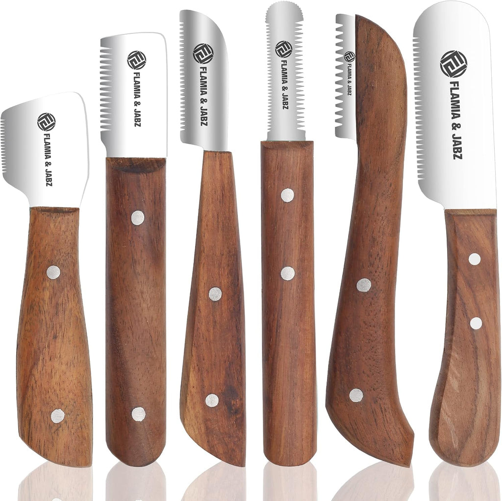 FLAMIA & JABZ FJ Professional Stripping Knife kit (6 pieces set) for Dogs & Pets, Wooden Handle Grip with Stainless Steel Blade (Right handed) (Blue) - Image 11