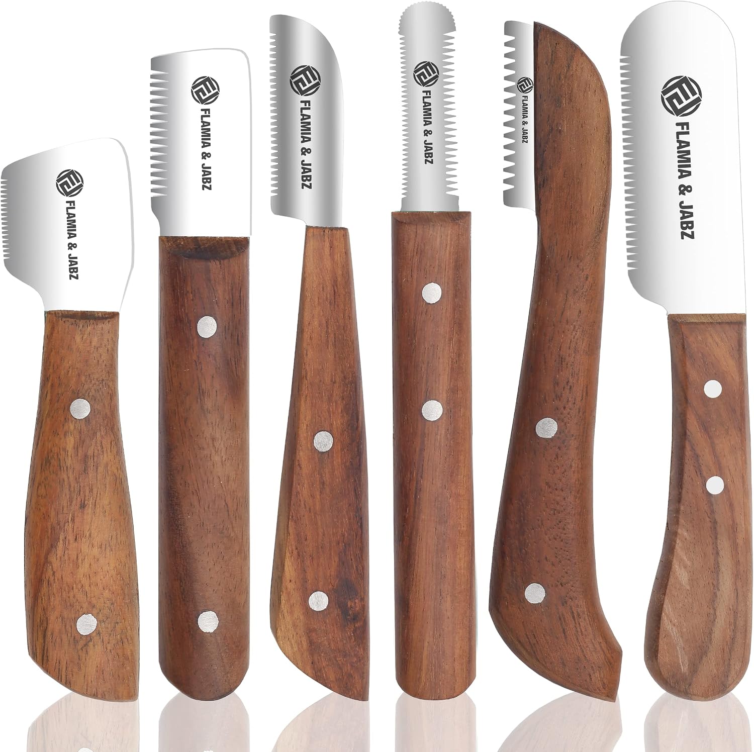 FLAMIA & JABZ FJ Professional Stripping Knife kit (6 pieces set) for Dogs & Pets, Wooden Handle Grip with Stainless Steel Blade (Right handed) (Blue) - Image 11