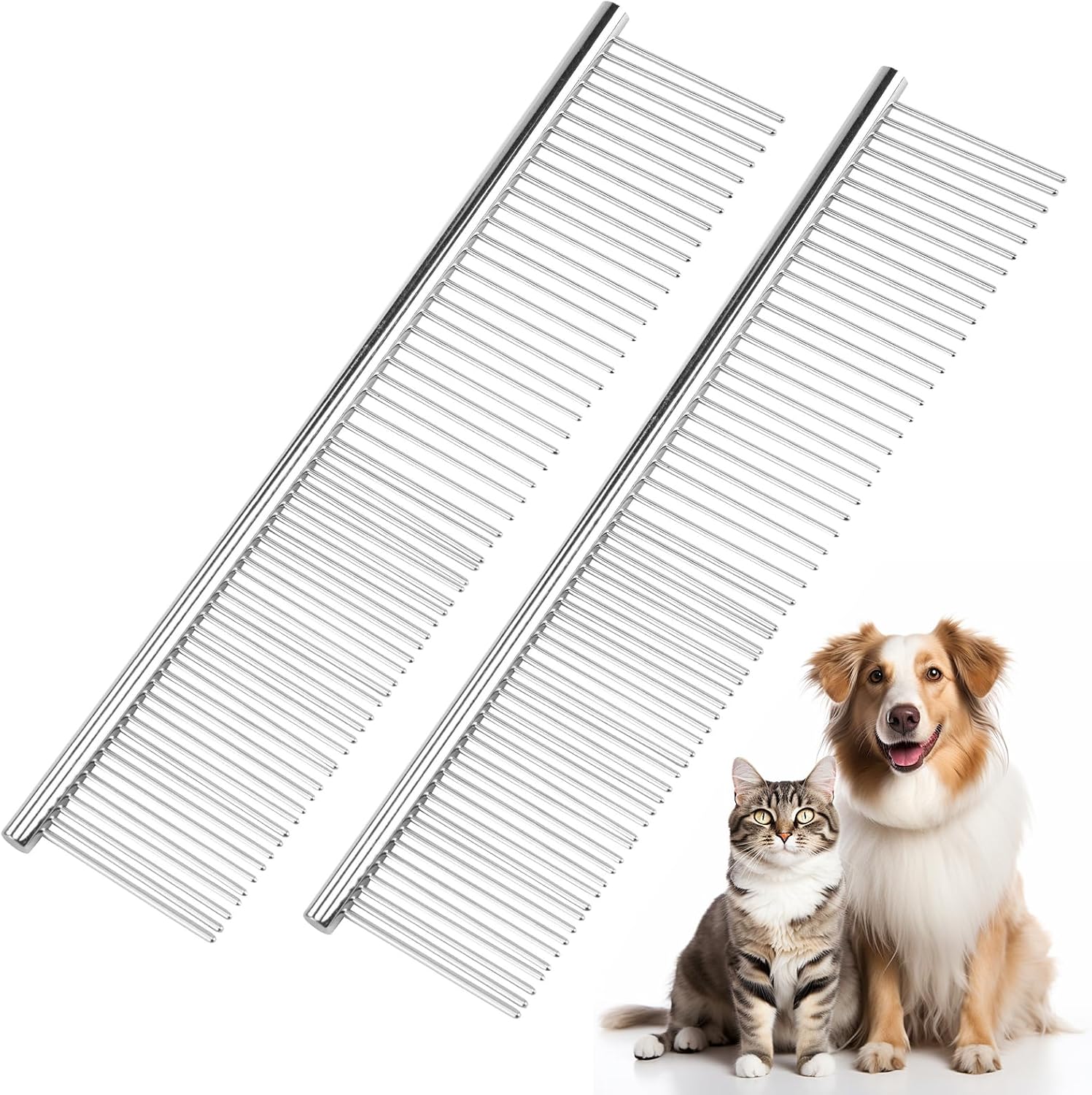 PETTOM Pet Steel Grooming Tool Poodle Finishing Butter Comb 7 1/2-inch L Silver Dog Combs with Rounded Ends Stainless Steel Teeth, Cat Comb for Removing Tangles and Knots - Image 9