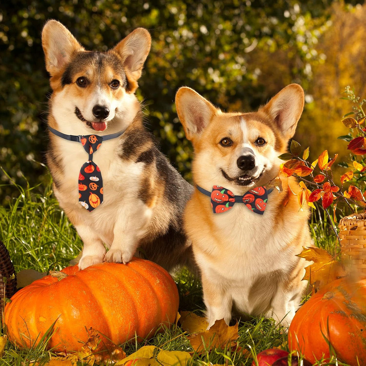 Reusable and washable Thanksgiving themed dog bow tie accessories close up