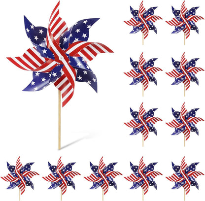 Hoosun American flag patriotic pinwheels 12 piece set front view