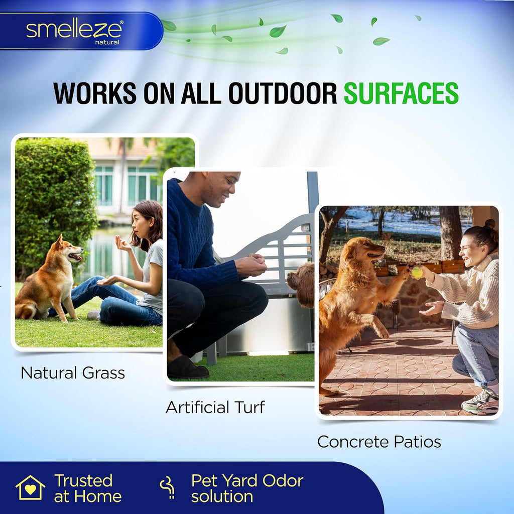 Smelleze non toxic dog poop smell remover used on concrete patio tiles