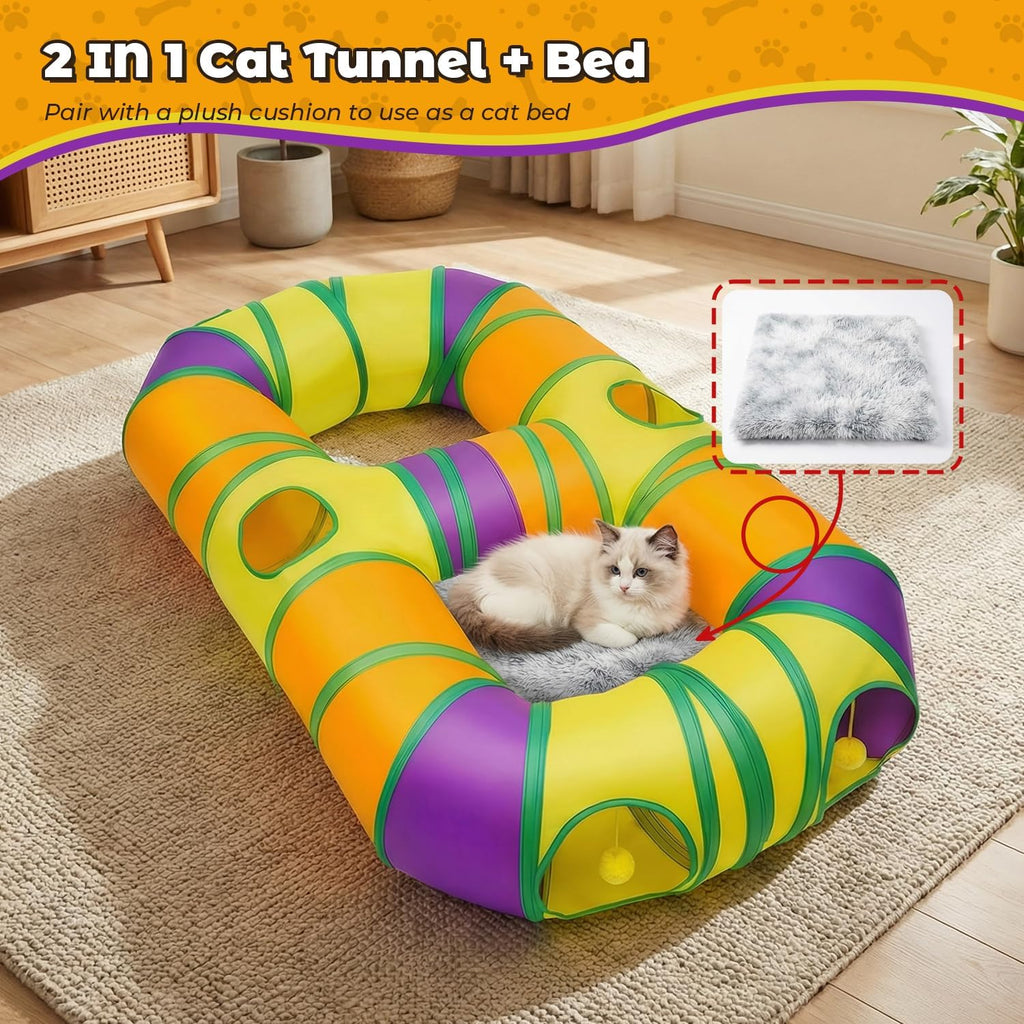 Small rabbit exploring the entrance of the GUSTYLE collapsible multi-pet tunnel.