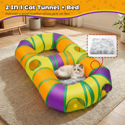 Small rabbit exploring the entrance of the GUSTYLE collapsible multi-pet tunnel.