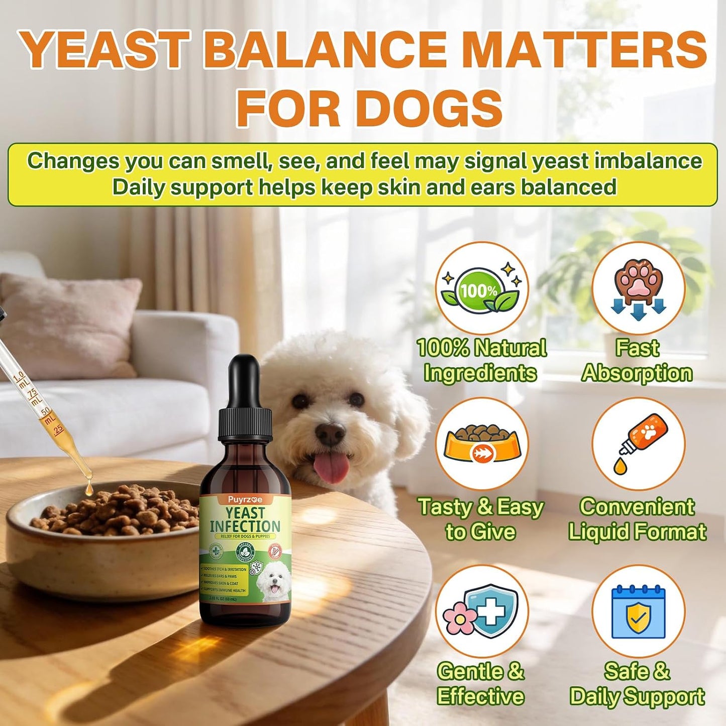 Puyrzoe 60ml dog probiotic liquid supplement for treating ear wax and paw biting