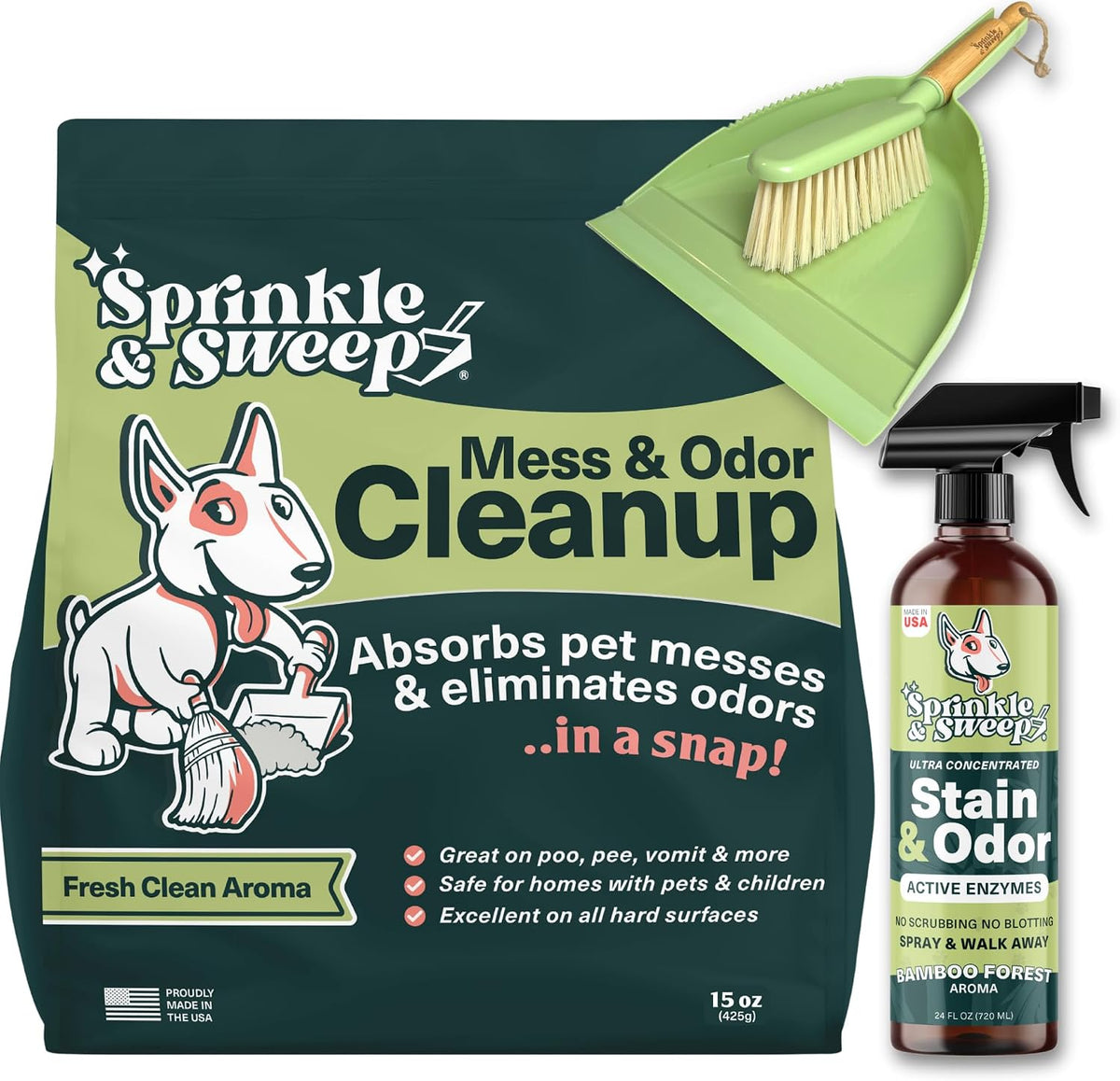 Sprinkle & Sweep: Pet Mess & Odor Cleanup - 15oz Bag - Dog Accident & Mess Clumping Powder, Remove Pee-Poop-Vomit from Hard Surfaces, Ultra-Absorbent - Image 11