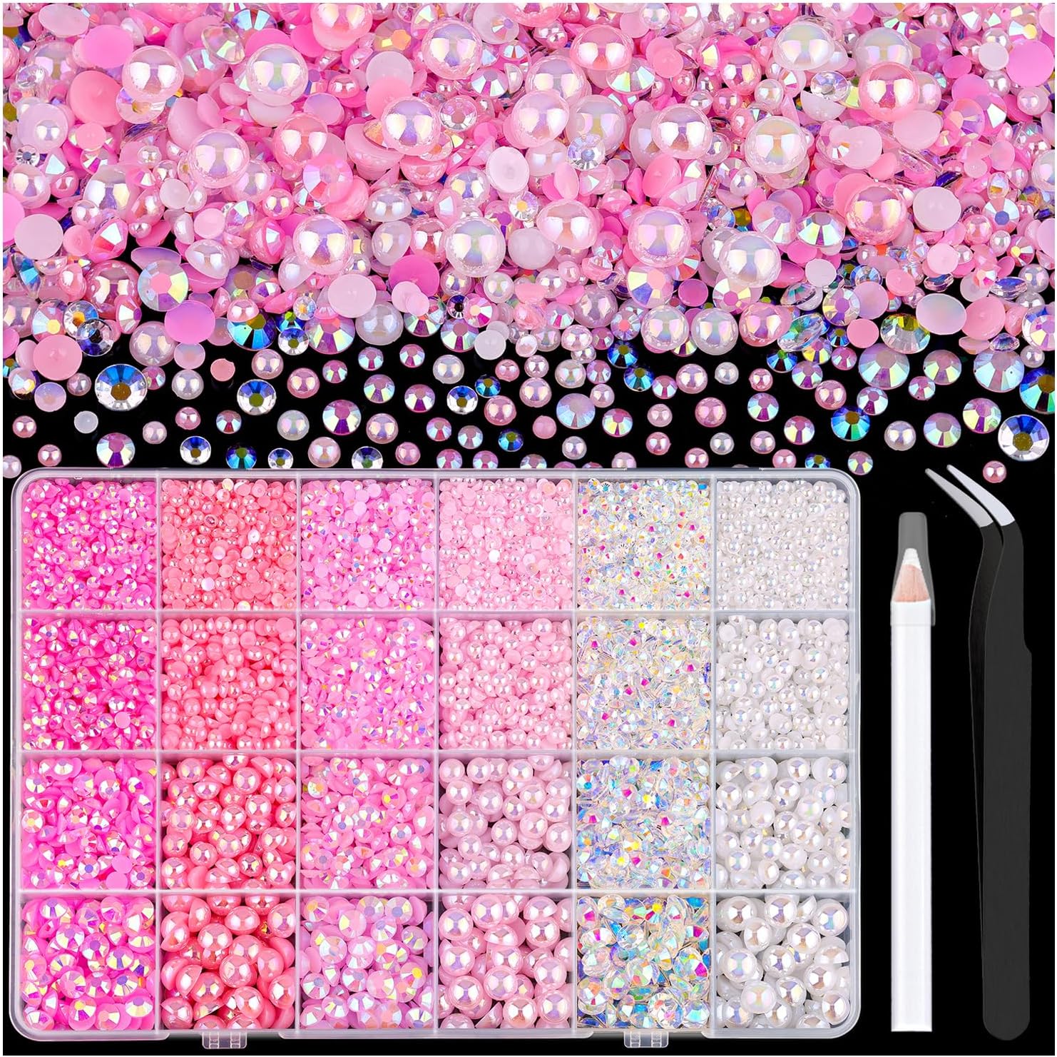 Tinkrstuff bedazzling kit with pink pearls and rhinestones front view