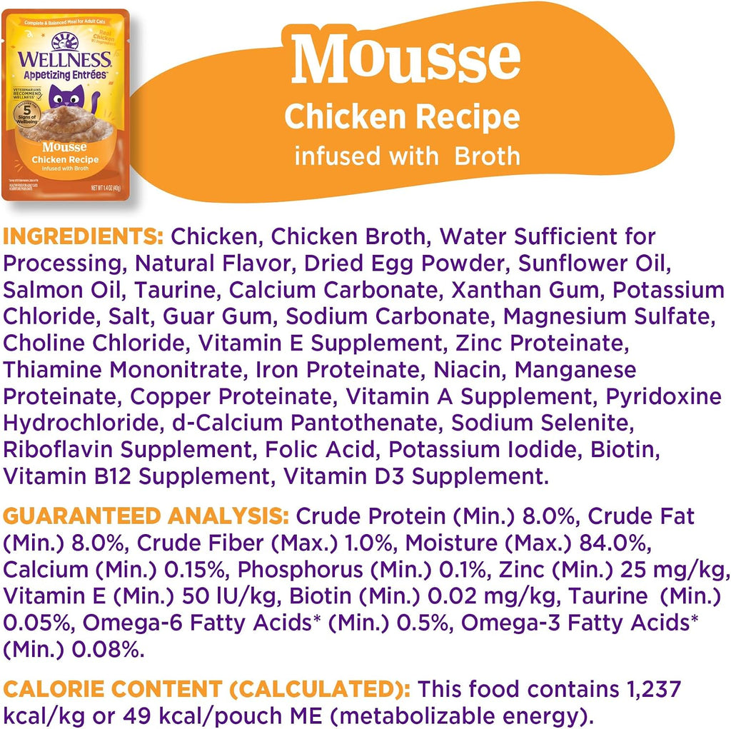 Moisture rich adult cat food mousse for picky eaters