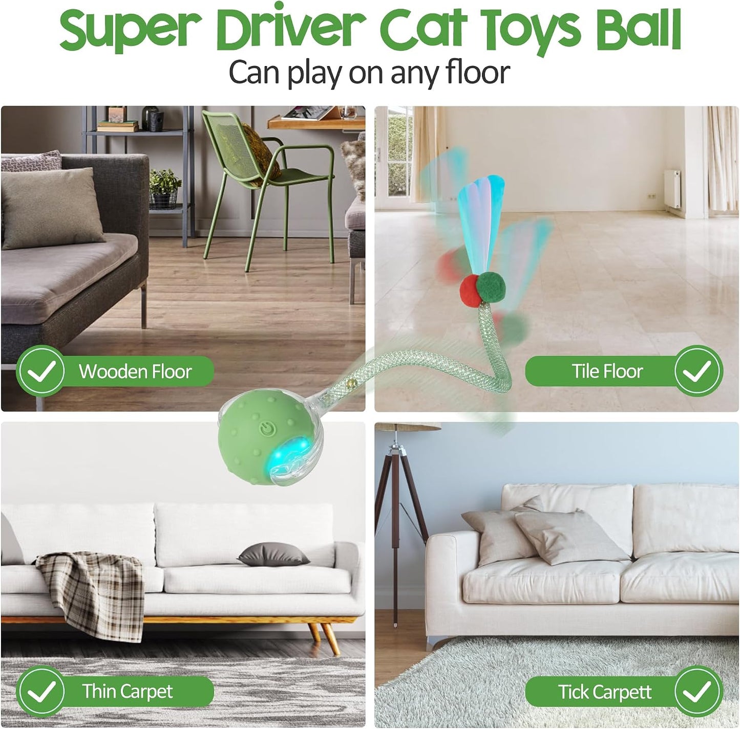 Side angle of Plittpetts rechargeable rolling ball for kittens