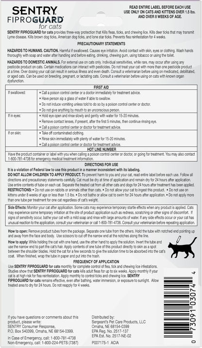 Sentry flea protection drops for cats and kittens over eight weeks old