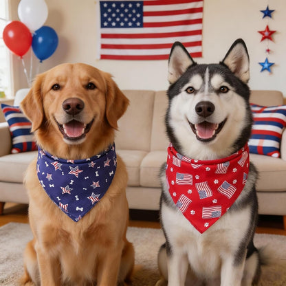 Pet wearing patriotic American flag bandana accessory