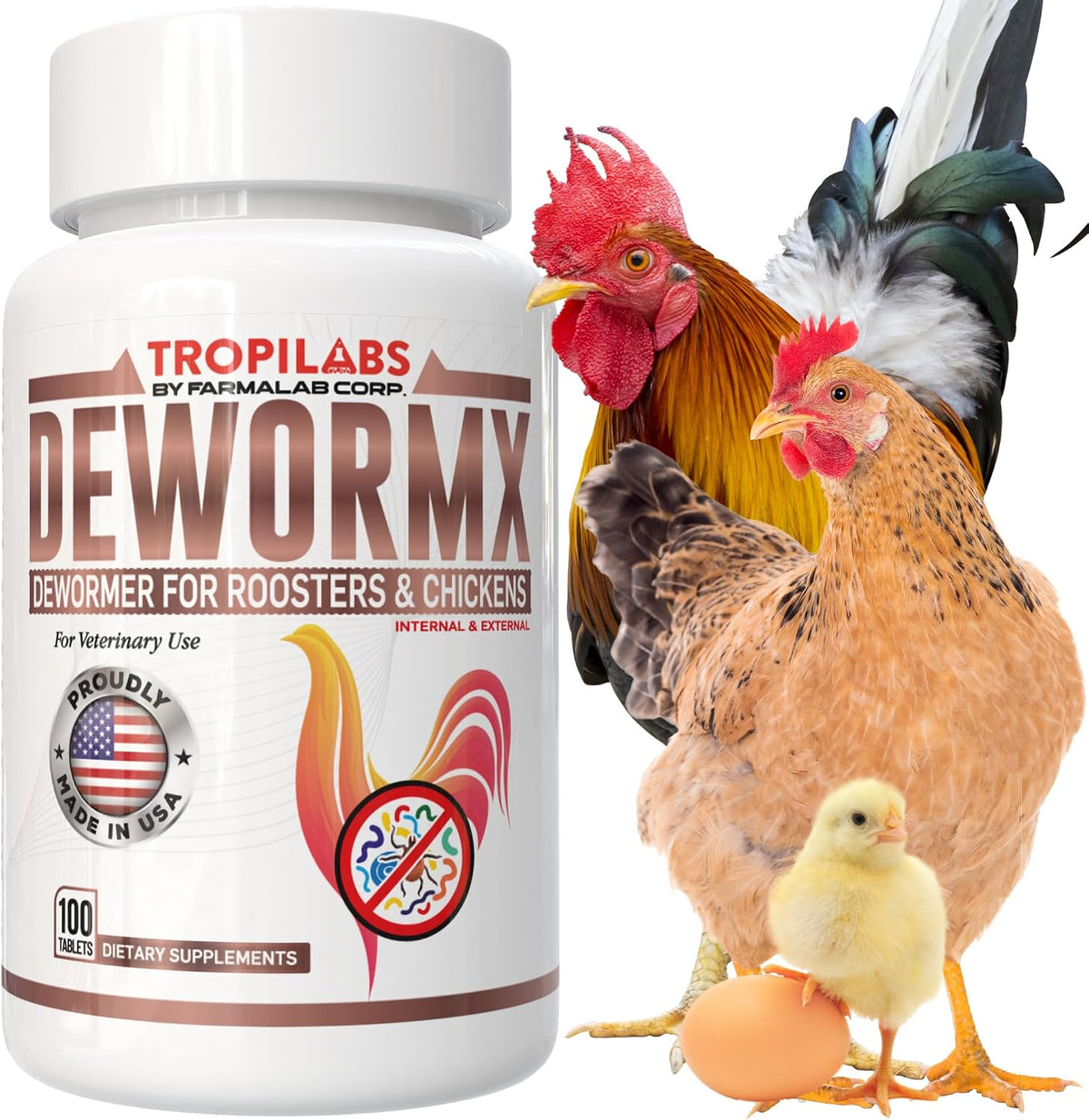 Tropilabs Farmalab Natural Dewormer front view of supplement bottle