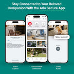 Arlo Essential camera mounted on a shelf in a modern living room