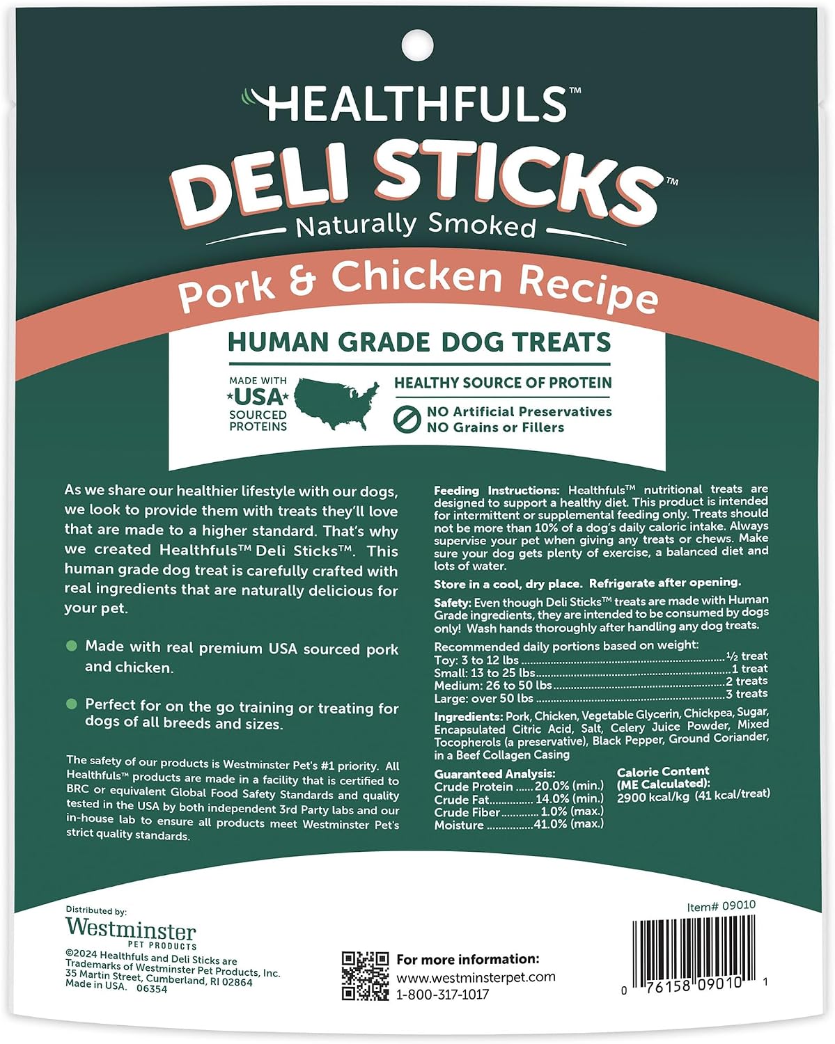Close up of individually wrapped Healthfuls Deli Sticks for dogs