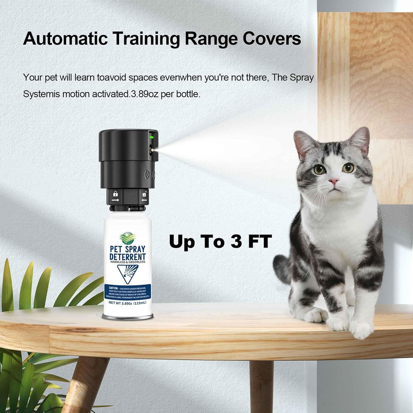 Automatic pet spray deterrent system for indoor training
