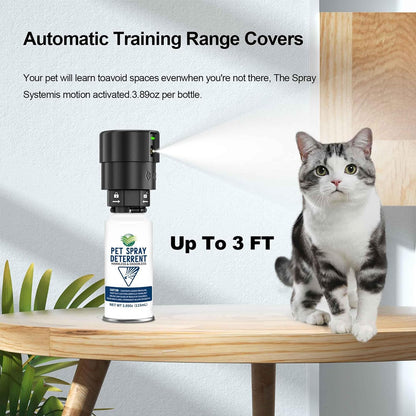 Automatic pet spray deterrent system for indoor training