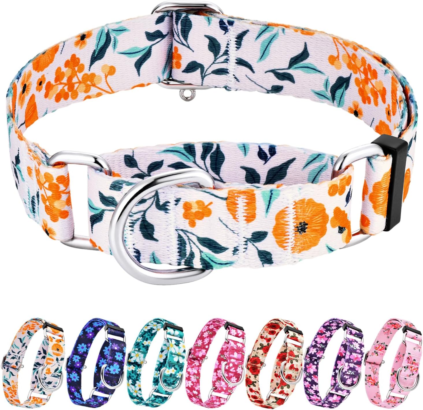 Hikiko Martingale Collar for Dogs with No Buckle Floral Daisy Dog Collars Soft Nylon No Pull Dog Collar for Large Dogs,Green Flower,L - Image 14
