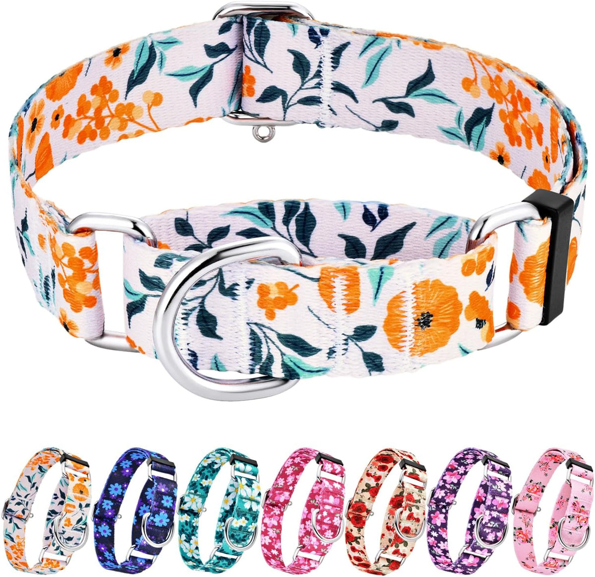 Hikiko Martingale Collar for Dogs with No Buckle Floral Daisy Dog Collars Soft Nylon No Pull Dog Collar for Large Dogs,Green Flower,L - Image 14