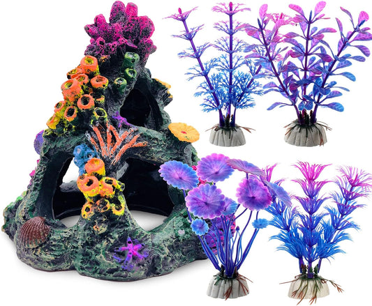 GSD aquarium colorful coral reef decoration set front view showing vibrant mountain structure